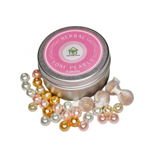 yoni pearls and a silver tub